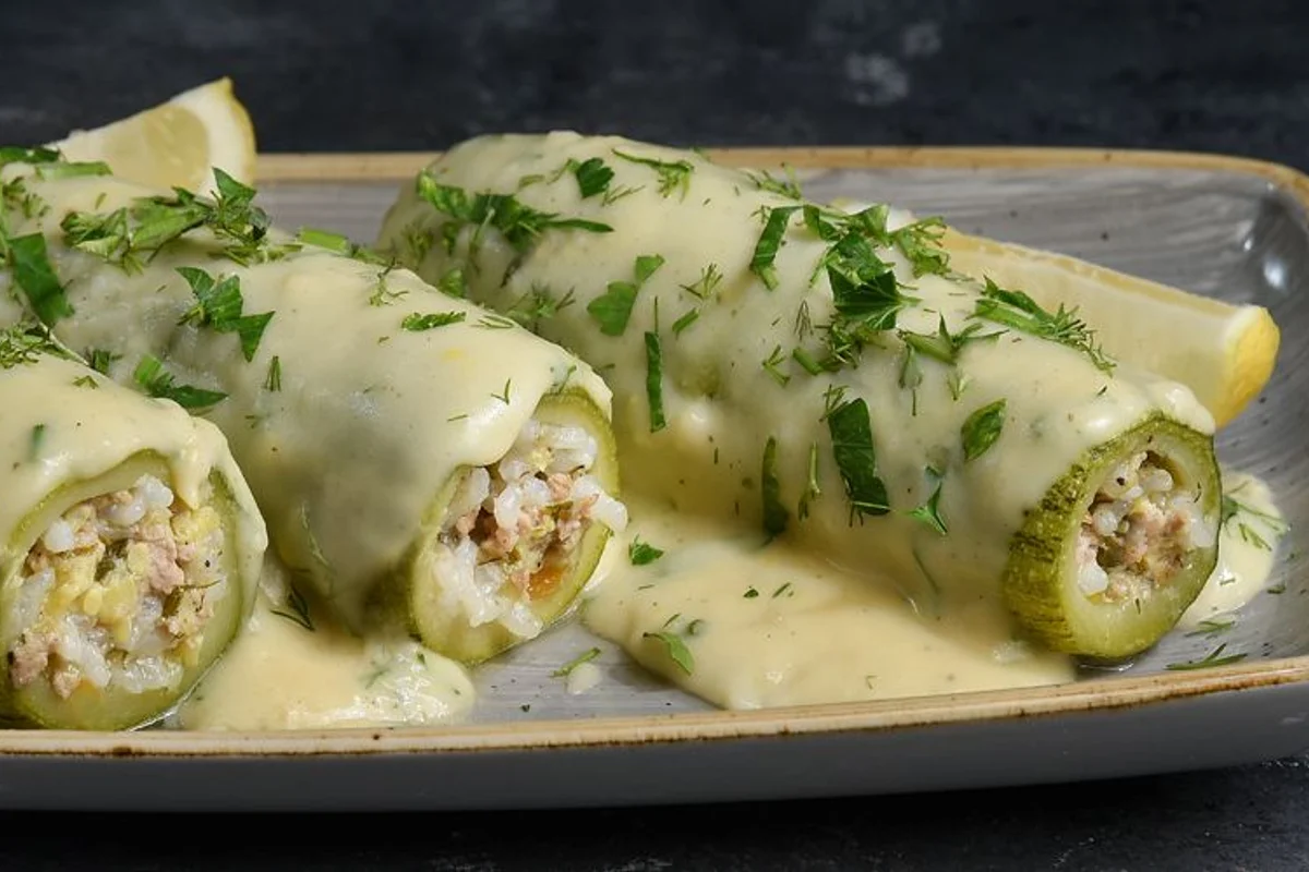 Stuffed Zucchini with Egg-Lemon Sauce